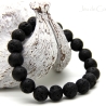 Lava-Kugel-Armband (elastisch) in Schwarz, auch als Herrenschmuck