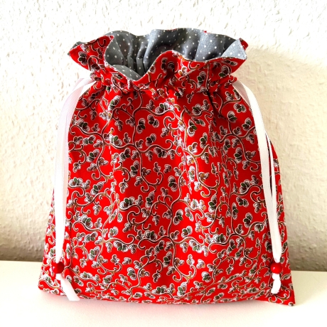 Geschenkbeutel Stoffsäckchen mit Innenfutter 24x26 cm Rot Grau