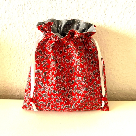 Geschenkbeutel Stoffsäckchen mit Innenfutter 24x26 cm Rot Grau