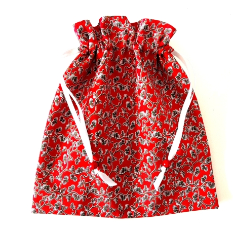 Geschenkbeutel Stoffsäckchen mit Innenfutter 24x26 cm Rot Grau