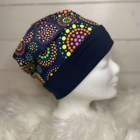 Beanie Onkologie/Chemo Mütze Nacht- Schlaf Mütze Neon Kreise