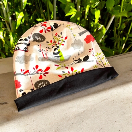 Beanie Mütze mit Schal Kinder Pandabären Mütze Schal Set grau