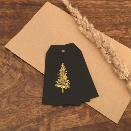 3 Geschenk-Anhänger • Tannenbaum • schwarz gold Winter