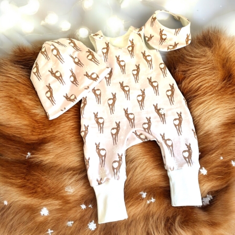Set Babystrampler Rehkitz Herz Schneeflocken Strampler ohne Füße