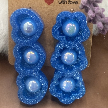 Set Handmade Haarspangen mit Perle aus Epoxidharz – Blau Glitzer