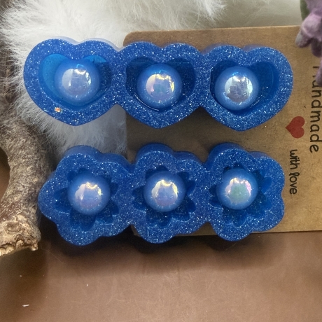 Set Handmade Haarspangen mit Perle aus Epoxidharz – Blau Glitzer
