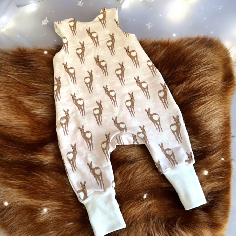 Set Babystrampler Rehkitz Herz Schneeflocken Strampler ohne Füße