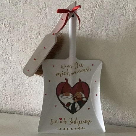 Kehrbesen Set - handmade - Wichtelpärchen im Herz „ wenn du mich…