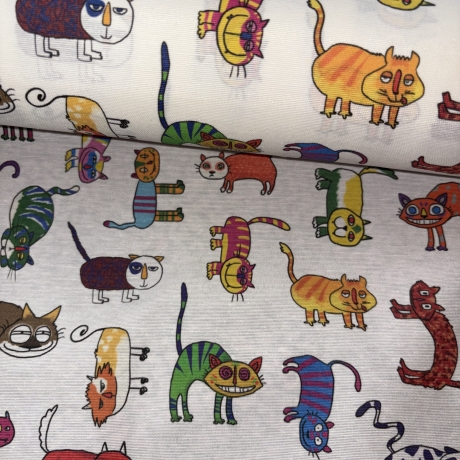 beschichtete Baumwolle Katzen bunt weißgrundig Alsfeld