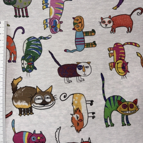 beschichtete Baumwolle Katzen bunt weißgrundig Alsfeld