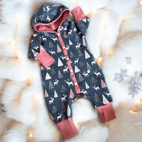 Overall Baby Sweat mit Knopfleiste und Kapuze, jeansblauer Sweat 