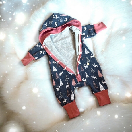 Overall Baby Sweat mit Knopfleiste und Kapuze, jeansblauer Sweat 