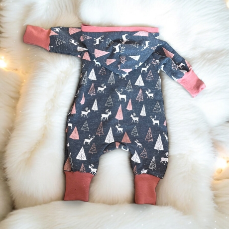 Overall Baby Sweat mit Knopfleiste und Kapuze, jeansblauer Sweat 