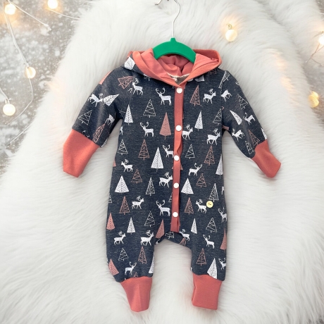 Overall Baby Sweat mit Knopfleiste und Kapuze, jeansblauer Sweat 