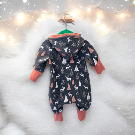 Overall Baby Sweat mit Knopfleiste und Kapuze, jeansblauer Sweat 