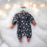 Overall Baby Sweat mit Knopfleiste und Kapuze, jeansblauer Sweat 
