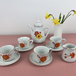 Vintage Puppengeschirr aus Porzellan retro siebziger Jahre bunt