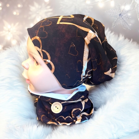 Beanie Mütze Schal Set Mütze und Loop Set Mädchen Herzen gold 