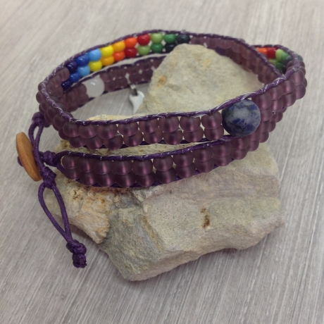 Wickelarmband 'Peace' mit Rocailles in Regenbogenfarben