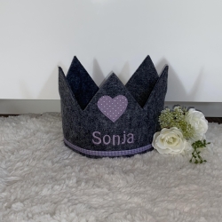 Krone mit Name♛Filz♛flieder♛Herz♛Geburtstag
