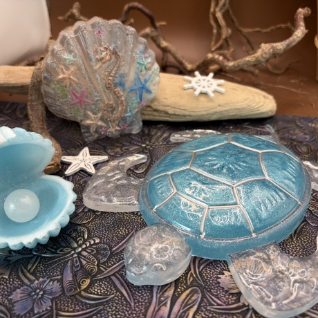 Maritime Deko Neu Resin 3teilig Muscheln und Schildkröte 
