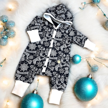 Overall Baby Sweat mit Knopfleiste und Kapuze, marineblauer Sweat