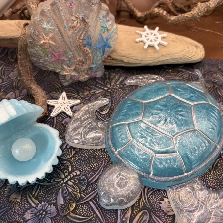 Maritime Deko Neu Resin 3teilig Muscheln und Schildkröte 