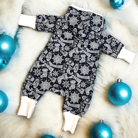 Overall Baby Sweat mit Knopfleiste und Kapuze, marineblauer Sweat