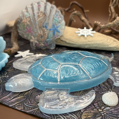 Maritime Deko Neu Resin 3teilig Muscheln und Schildkröte 