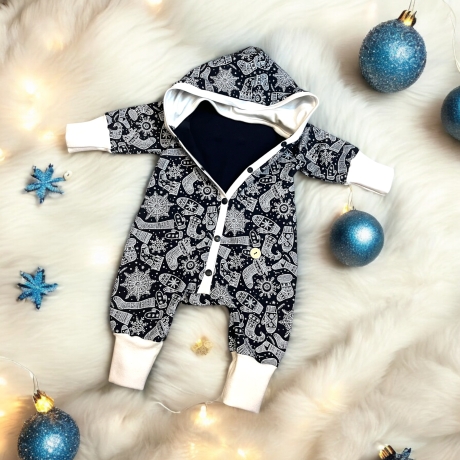 Overall Baby Sweat mit Knopfleiste und Kapuze, marineblauer Sweat