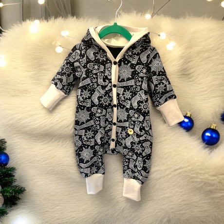 Overall Baby Sweat mit Knopfleiste und Kapuze, marineblauer Sweat