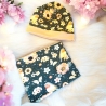 Mütze und Loop Set Mädchen Rotkehlchen und Rosen petrol und rosa