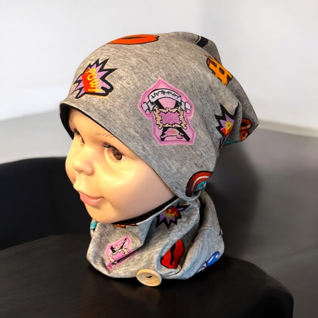 Beanie Mütze mit Schal Kinder Pandabären Mütze Schal Set grau 