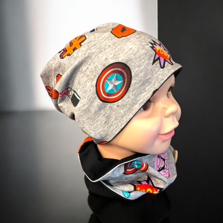 Beanie Mütze mit Schal Kinder Pandabären Mütze Schal Set grau 