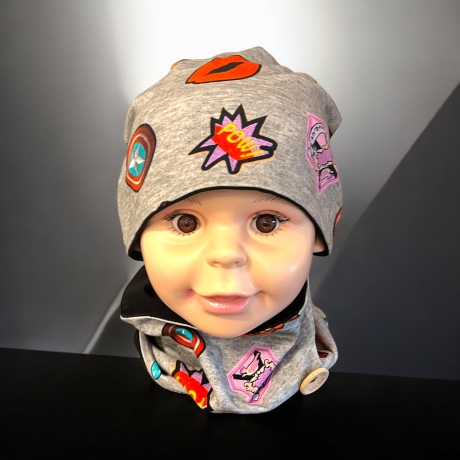 Beanie Mütze mit Schal Kinder Pandabären Mütze Schal Set grau 