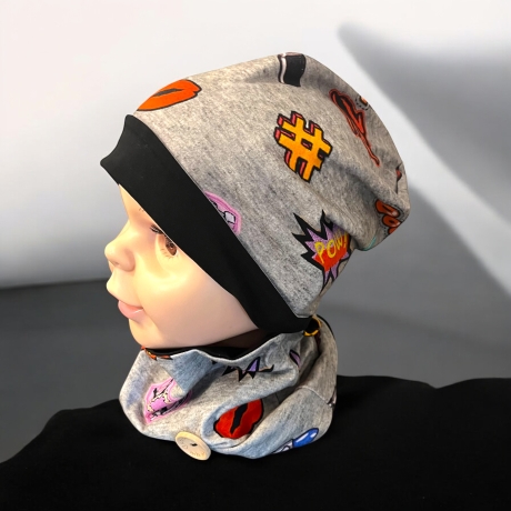 Beanie Mütze mit Schal Kinder Pandabären Mütze Schal Set grau 