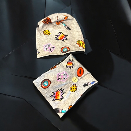 Beanie Mütze mit Schal Kinder Pandabären Mütze Schal Set grau 