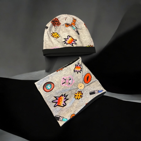 Beanie Mütze mit Schal Kinder Pandabären Mütze Schal Set grau 