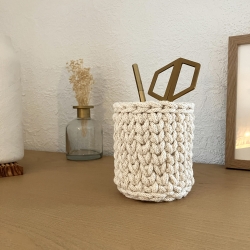 Stifthalter • Häkelkorb Büro Deko creme gold • Stiftehalter