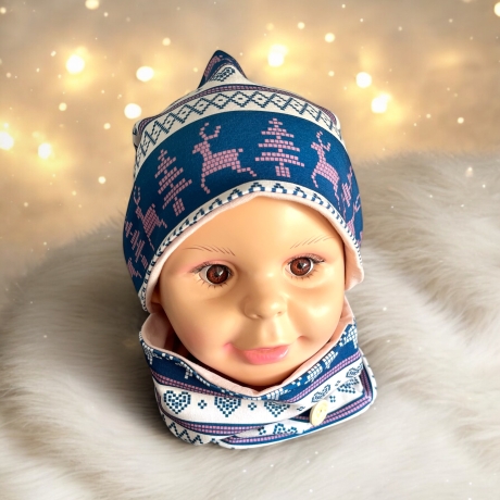 Mütze und Loop Set Kinder Norwegermuster I Mütze Sweat Halssocke 