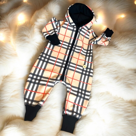 Overall Softshell Kinder mit Knopfleiste und Kapuze I Karomuster