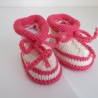 creme pink gestreifte Babyschuhe 3-6 Monate aus Wolle
