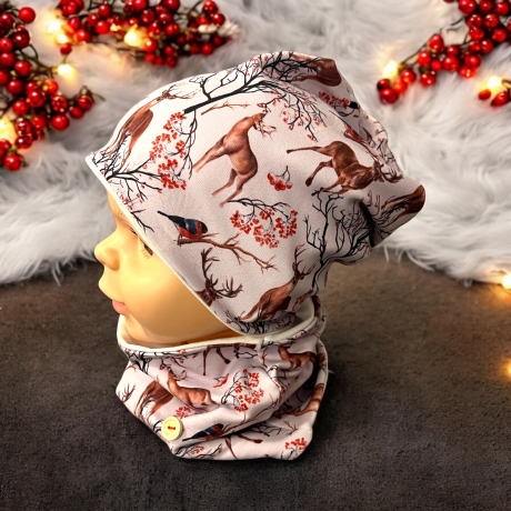 Mütze und Loop Set Mädchen Hirsche flieder I Mütze Sweat 