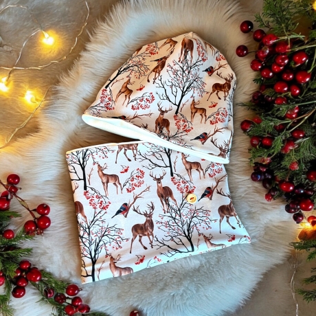 Mütze und Loop Set Mädchen Hirsche flieder I Mütze Sweat 
