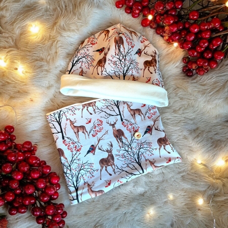 Mütze und Loop Set Mädchen Hirsche flieder I Mütze Sweat 