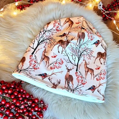 Mütze und Loop Set Mädchen Hirsche flieder I Mütze Sweat 