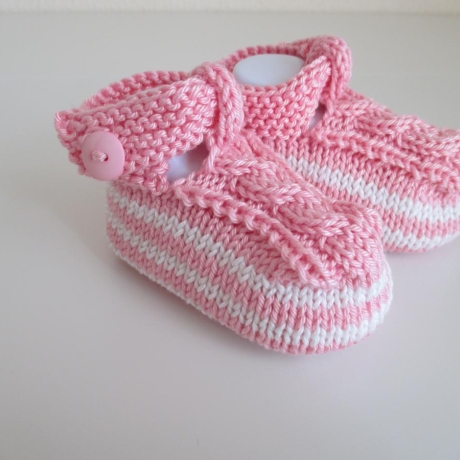 rosa weiß gestreifte Babyschuhe 0-3 Monate mit Riemchen