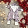 Overall Baby Sweat mit Knopfleiste und Kapuze I flieder mit Rehen