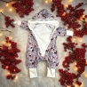 Overall Baby Sweat mit Knopfleiste und Kapuze I flieder mit Rehen