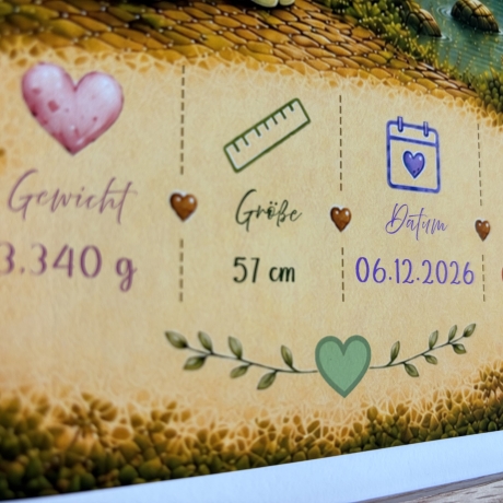 Personalisiertes Geburtsposter inkl. Bilderrahmen - Elefant